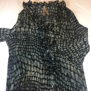 Ruffle edged according texture sheer top